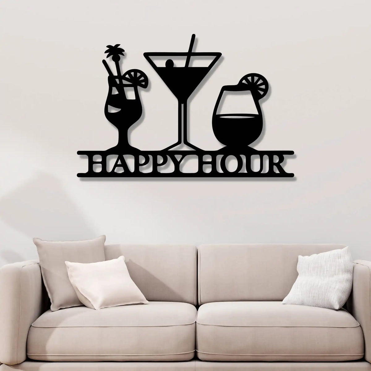 Happy Hour with Drinks Bar Sign Wall Metal Art Decor