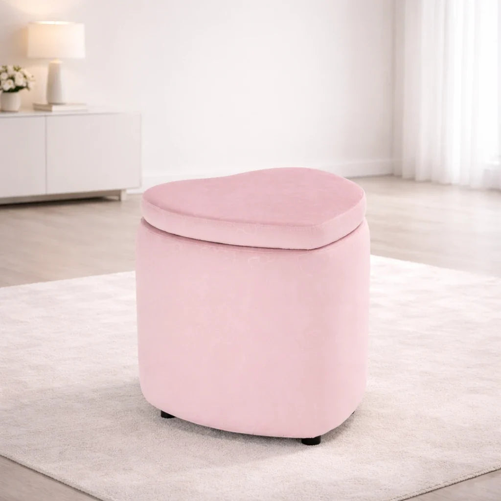 Heart Shaped Storage Velvet Fabric Padded Makeup Stool