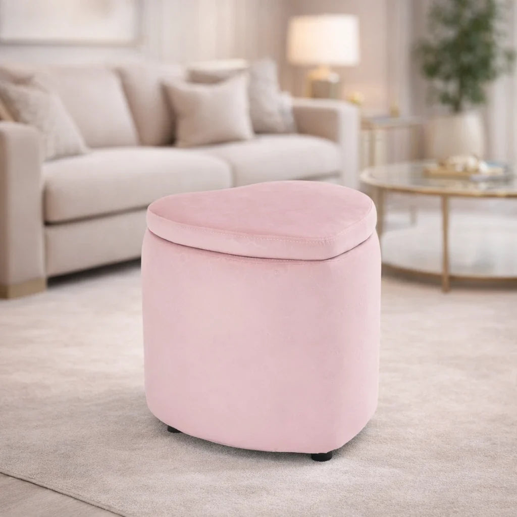 Heart Shaped Storage Velvet Fabric Padded Makeup Stool