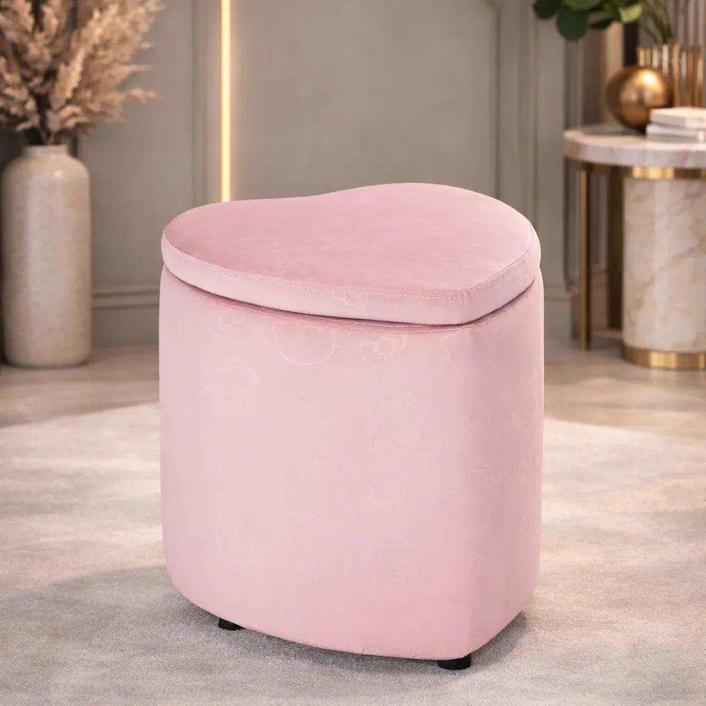 Heart Shaped Storage Velvet Fabric Padded Makeup Stool