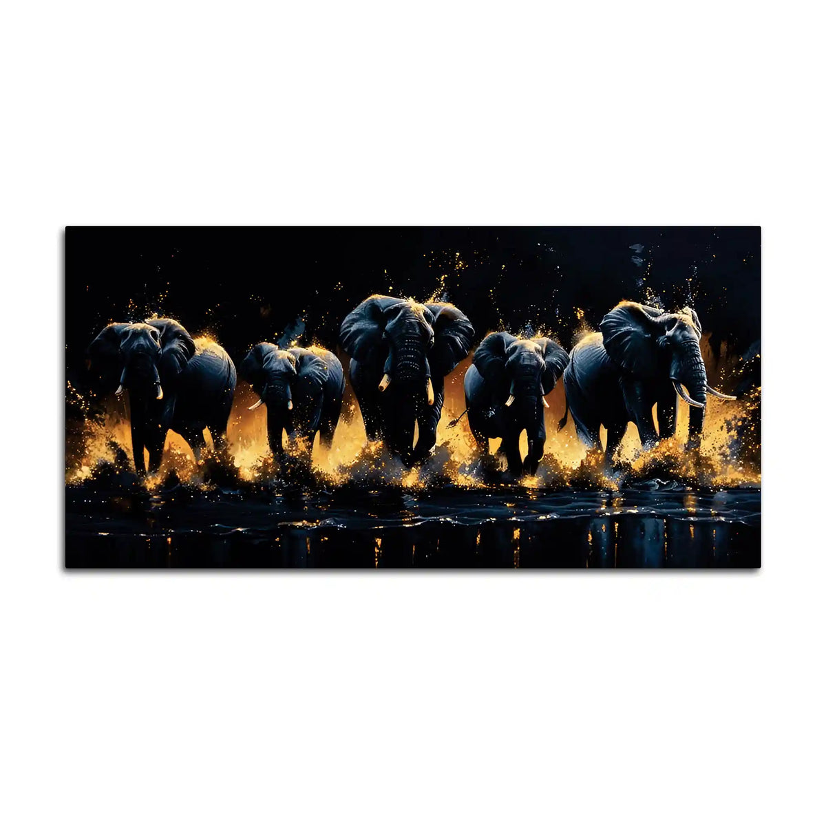 Herd of Elephants Running Through The Water Canvas Wall Painting