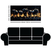 Herd of Elephants Running Through The Water Canvas Wall Painting