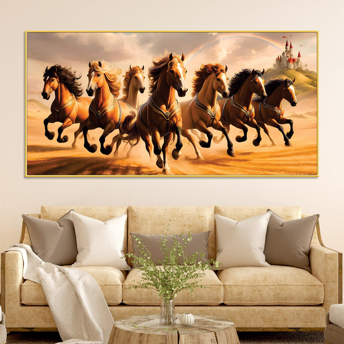 Herd of Seven Horses Running Premium Wall Painting