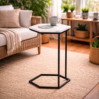 Hexagon Shape Marble Top Black Stand Side Table