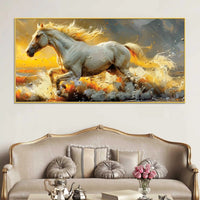 High Speed White Stallion Abstract Canvas Wall Painting