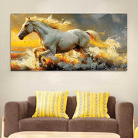 High Speed White Stallion Abstract Canvas Wall Painting