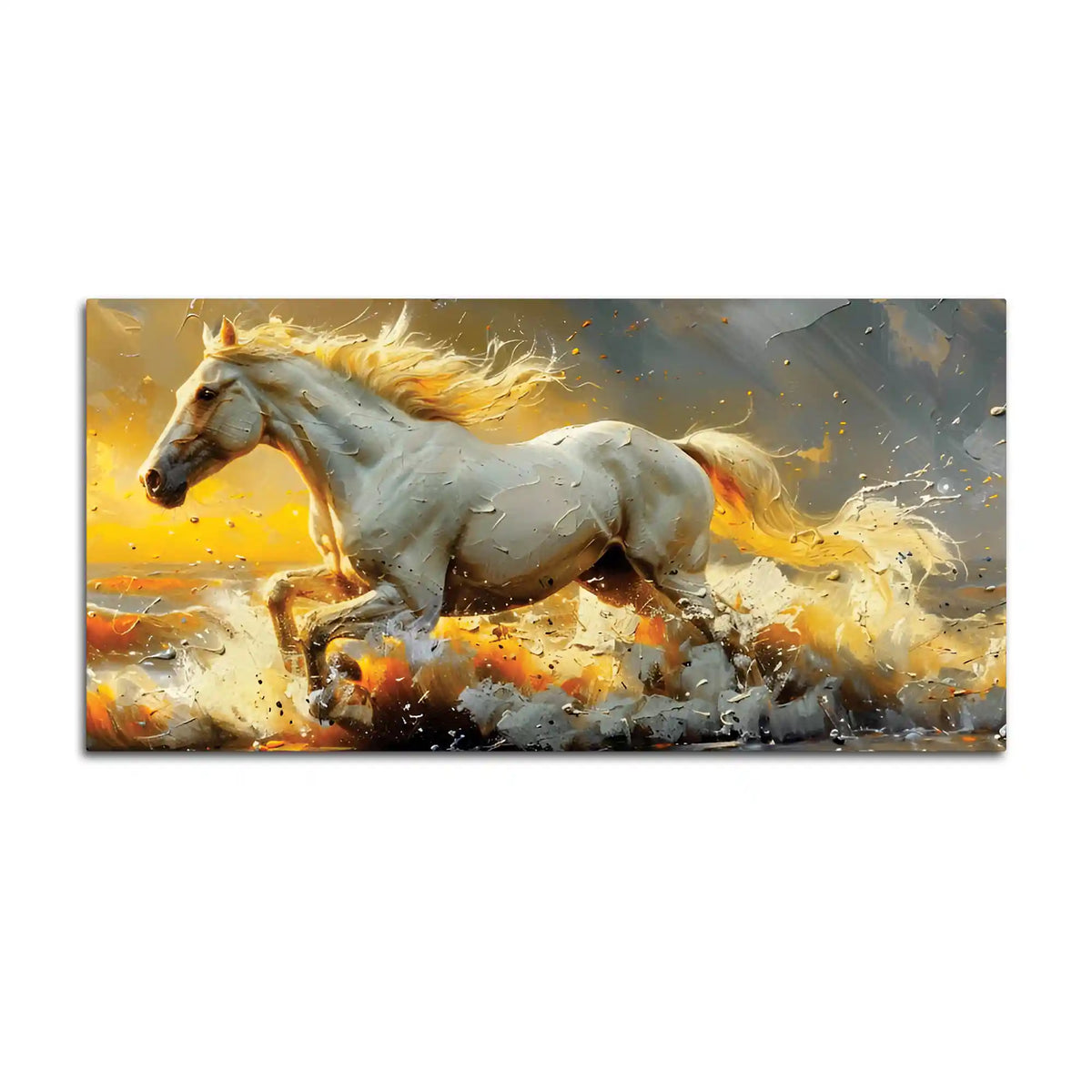 High Speed White Stallion Abstract Canvas Wall Painting