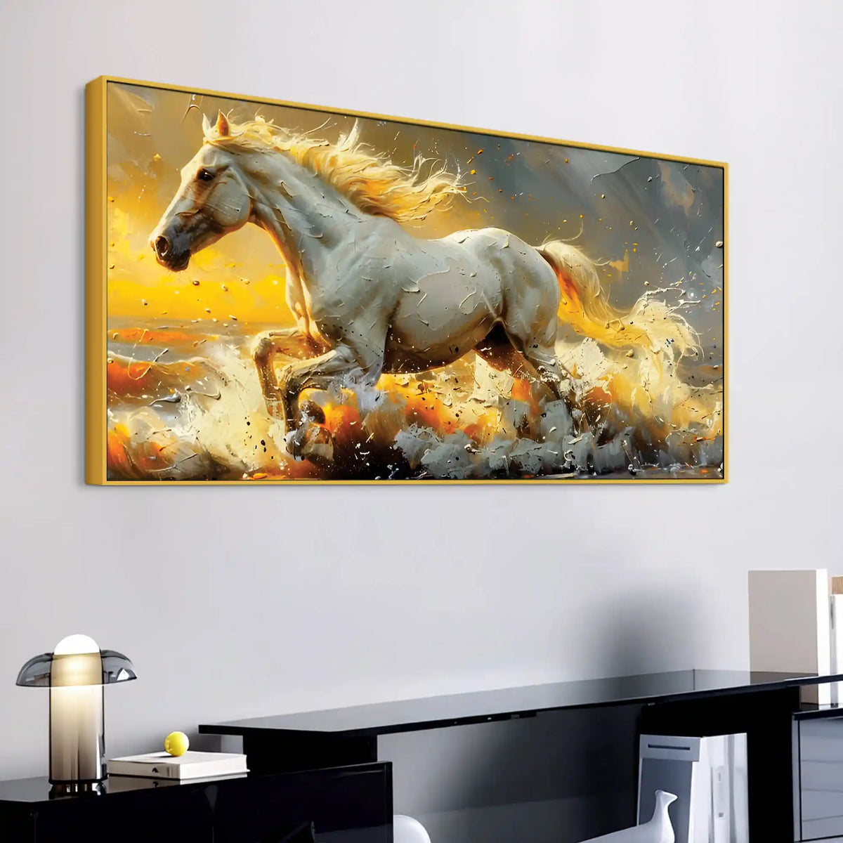 High Speed White Stallion Abstract Canvas Wall Painting