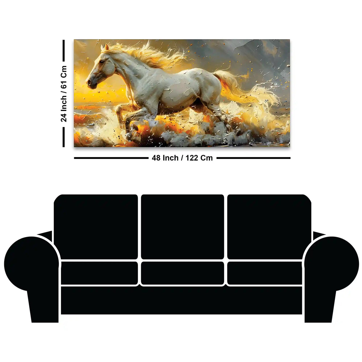 High Speed White Stallion Abstract Canvas Wall Painting