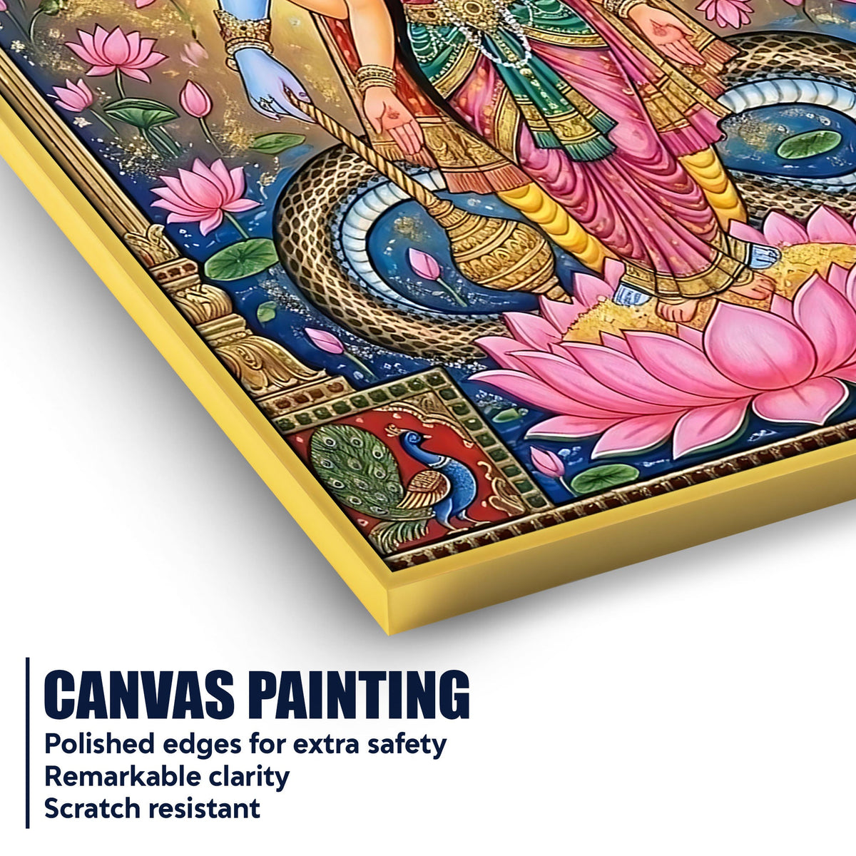 Hindu Devotional Lakshmi Vishnu Canvas Painting for Religious Decor