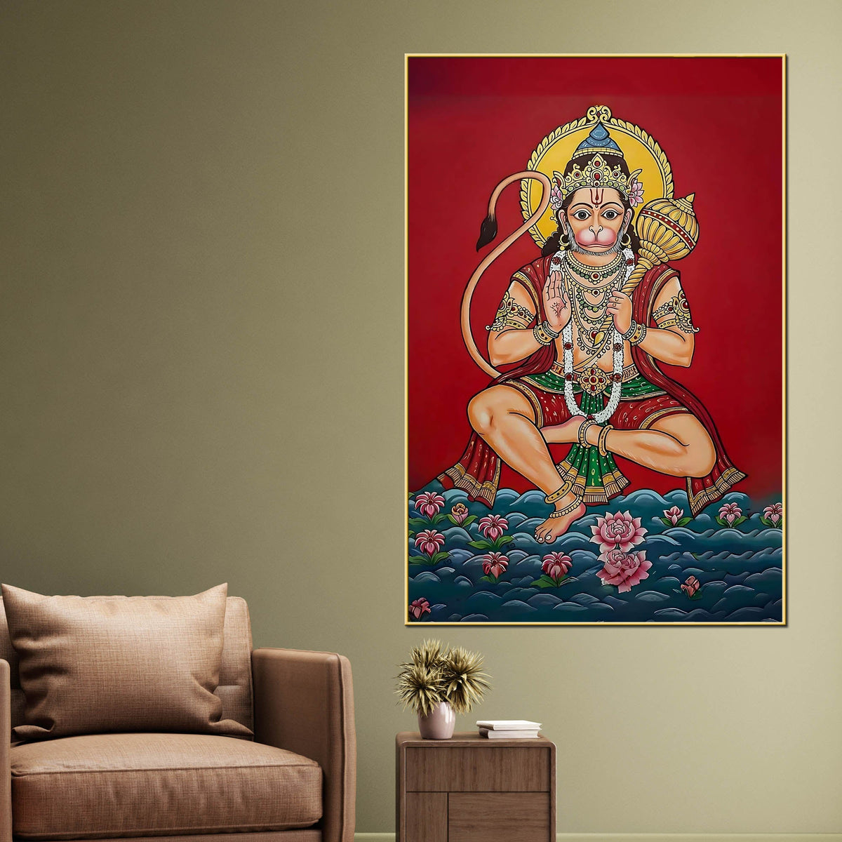 Hindu God Hanuman Ji Blessing Pose Canvas Painting