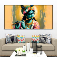 Hindu God Krishna Artistic Canvas Painting for Wall Decoration