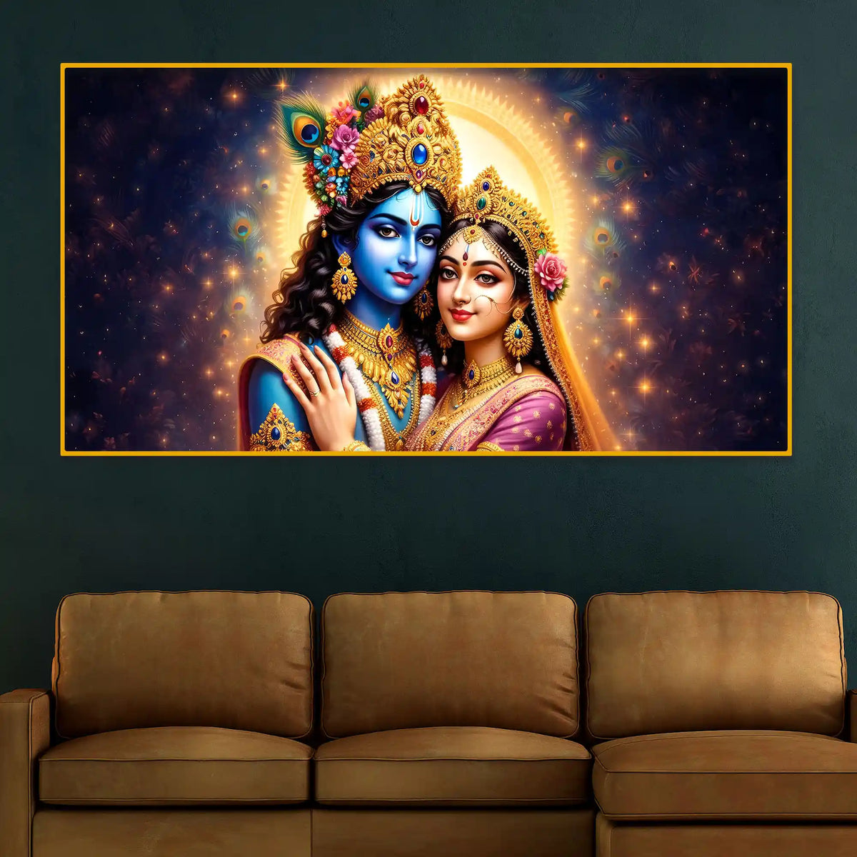 Hindu God Radha Krishna Crystal Glass Painting for Home Décor