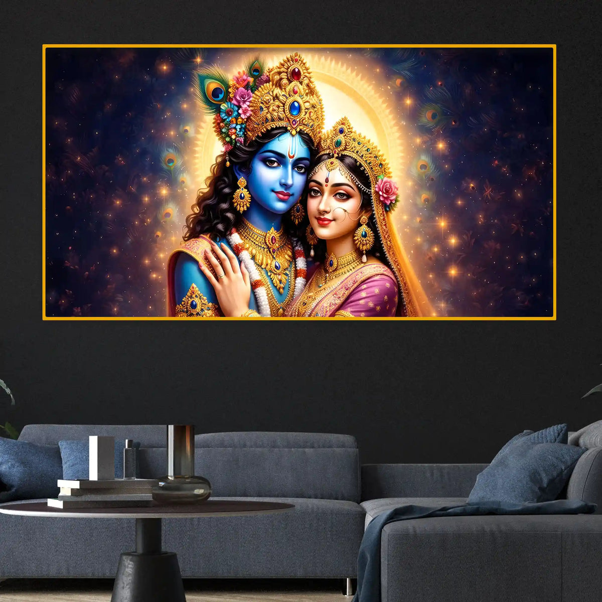 Hindu God Radha Krishna Crystal Glass Painting for Home Décor