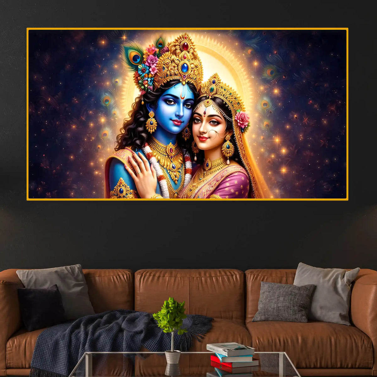Hindu God Radha Krishna Crystal Glass Painting for Home Décor
