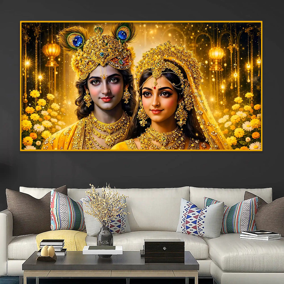 Hindu God Radha Krishna Crystal Glass Painting for Rich Luxury Décor