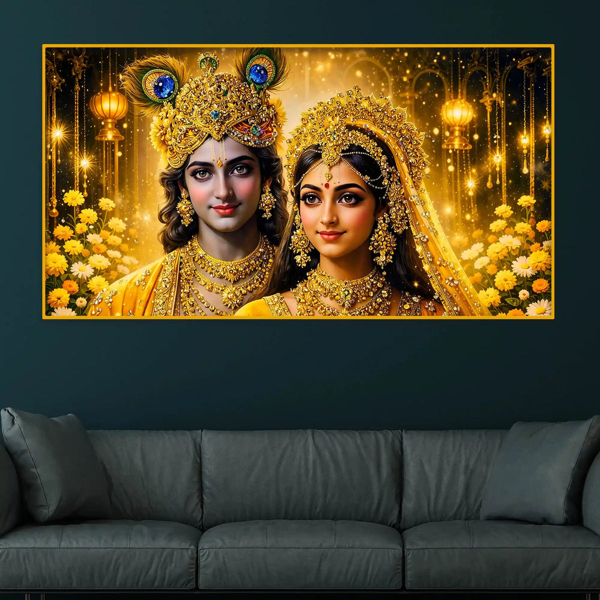 Hindu God Radha Krishna Crystal Glass Painting for Rich Luxury Décor