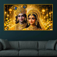 Hindu God Radha Krishna Crystal Glass Painting for Rich Luxury Décor