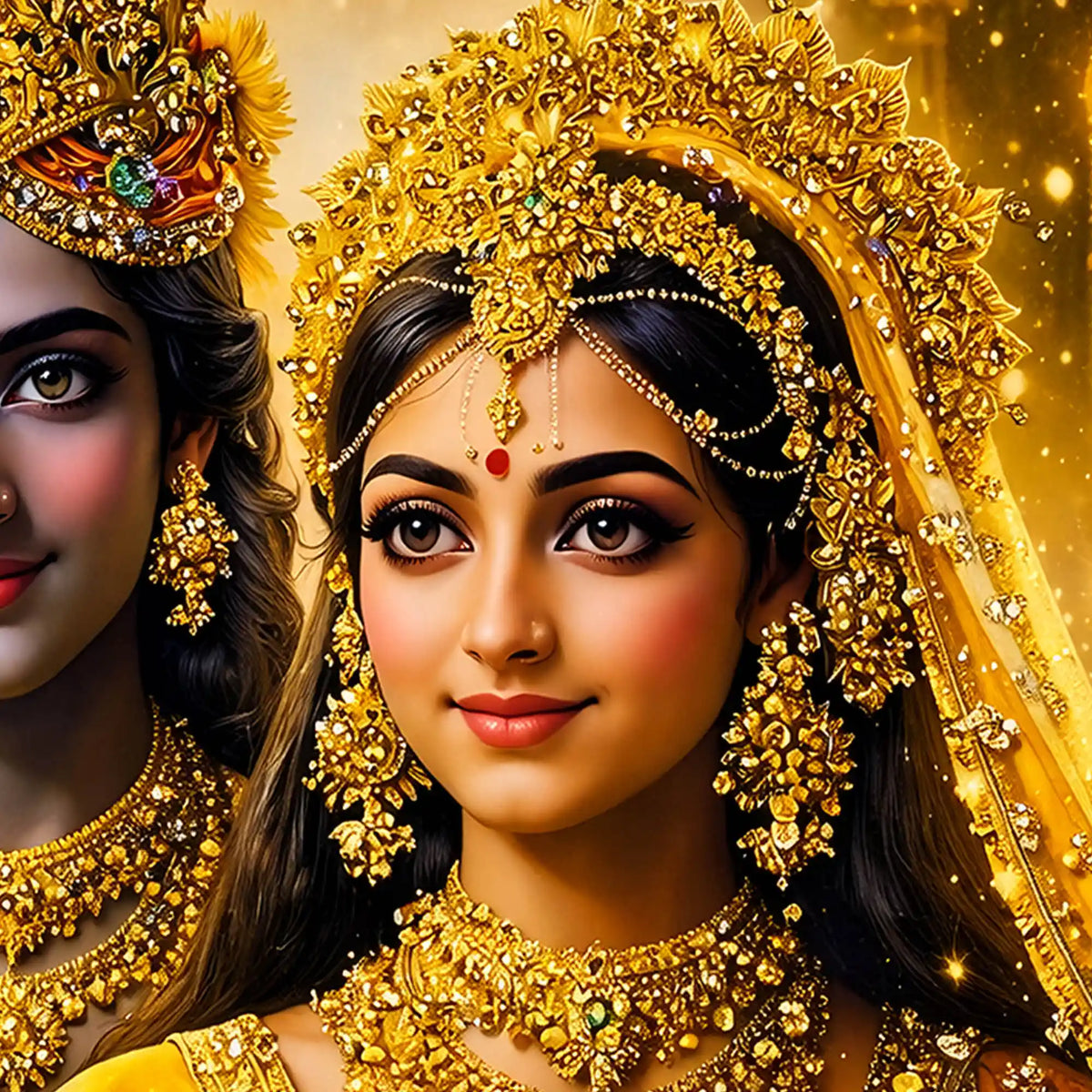 Hindu God Radha Krishna Crystal Glass Painting for Rich Luxury Décor