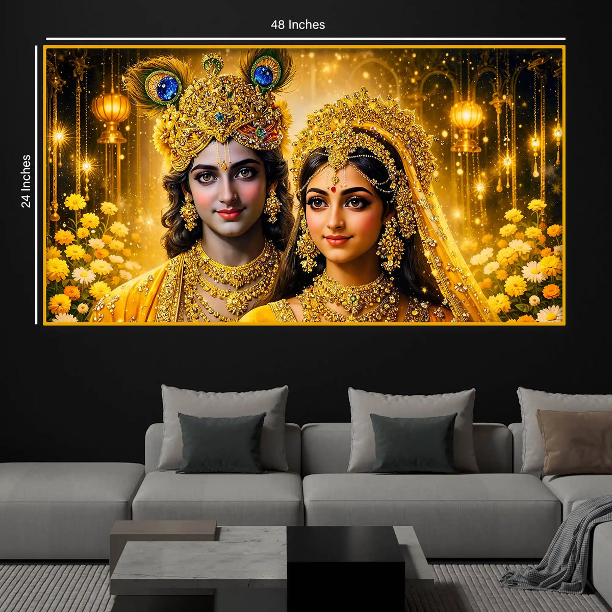 Hindu God Radha Krishna Crystal Glass Painting for Rich Luxury Décor