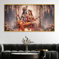 Hindu God Radha Krishna Crystal Glass Wall Art Floral Painting