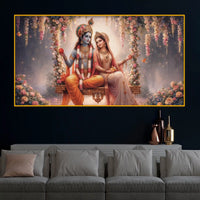Hindu God Radha Krishna Crystal Glass Wall Art Floral Painting