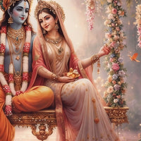 Hindu God Radha Krishna Crystal Glass Wall Art Floral Painting