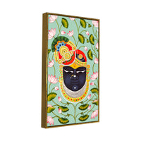Hindu God Shrinath Ji Face Canvas Painting | Lotus Pattern Spiritual Decor