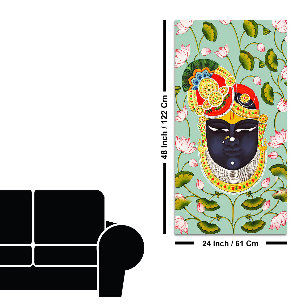 Hindu God Shrinath Ji Face Canvas Painting | Lotus Pattern Spiritual Decor