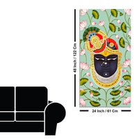 Hindu God Shrinath Ji Face Canvas Painting | Lotus Pattern Spiritual Decor