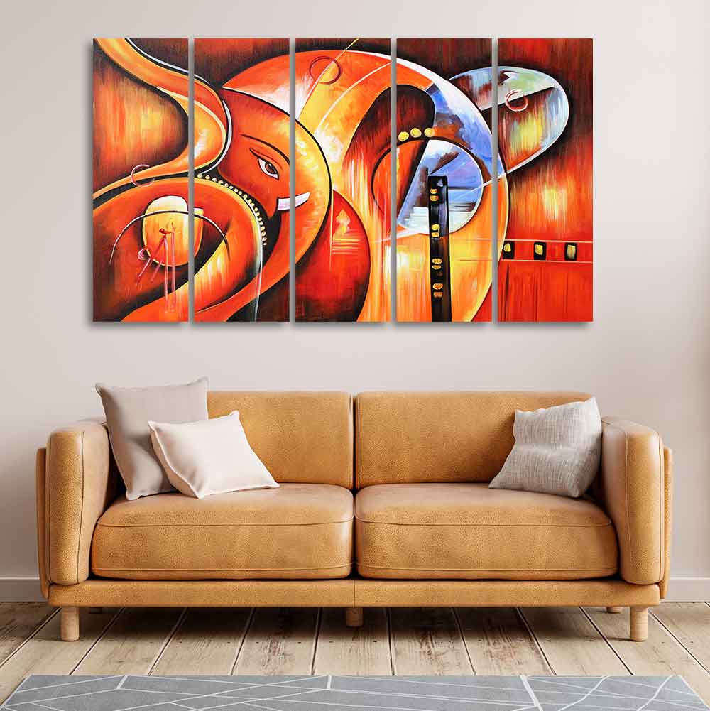 Hindu Lord Ganesha Wall Painting of 5 Pieces