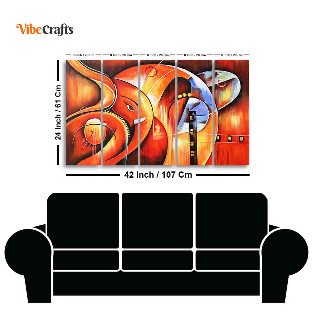 Hindu Lord Ganesha Wall Painting of 5 Pieces