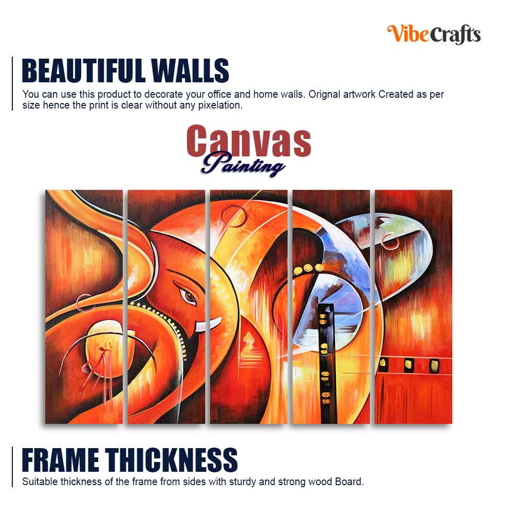 Hindu Lord Ganesha Wall Painting of 5 Pieces