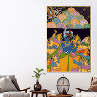 Hindu Lord Krishna Raas Scene Canvas Painting for Living Room Wall