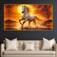 Horse Running in Water Crystal Glass Wall Painting