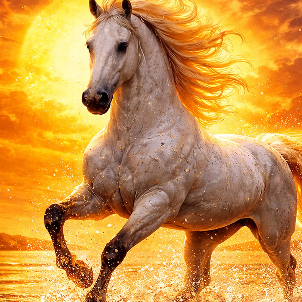 Horse Running in Water Crystal Glass Wall Painting