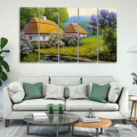 Huts in Old Village Canvas Wall Painting of Five Pieces