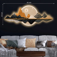 Illuminated Gold & Black Mountain & Full Moon Crystal Glass Backlit LED Wall Art