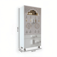 Designer White Wooden Floor Temple with Shubh Labh LED Back Panel & Spacious Storage Cabinet for Home & Office