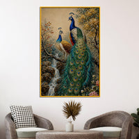 Imperial Peacock Pair Floating Frame Crystal Wall Painting