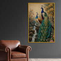 Imperial Peacock Pair Floating Frame Crystal Wall Painting