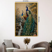 Imperial Peacock Pair Floating Frame Crystal Wall Painting