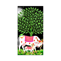 Indian Art Kamdhenu Cow Canvas Wall Painting | Spiritual Home Decor & Gift