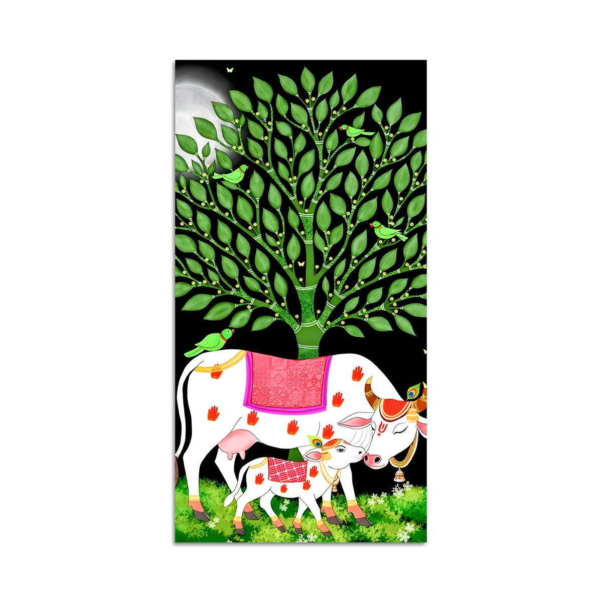 Indian Art Kamdhenu Cow Canvas Wall Painting | Spiritual Home Decor & Gift