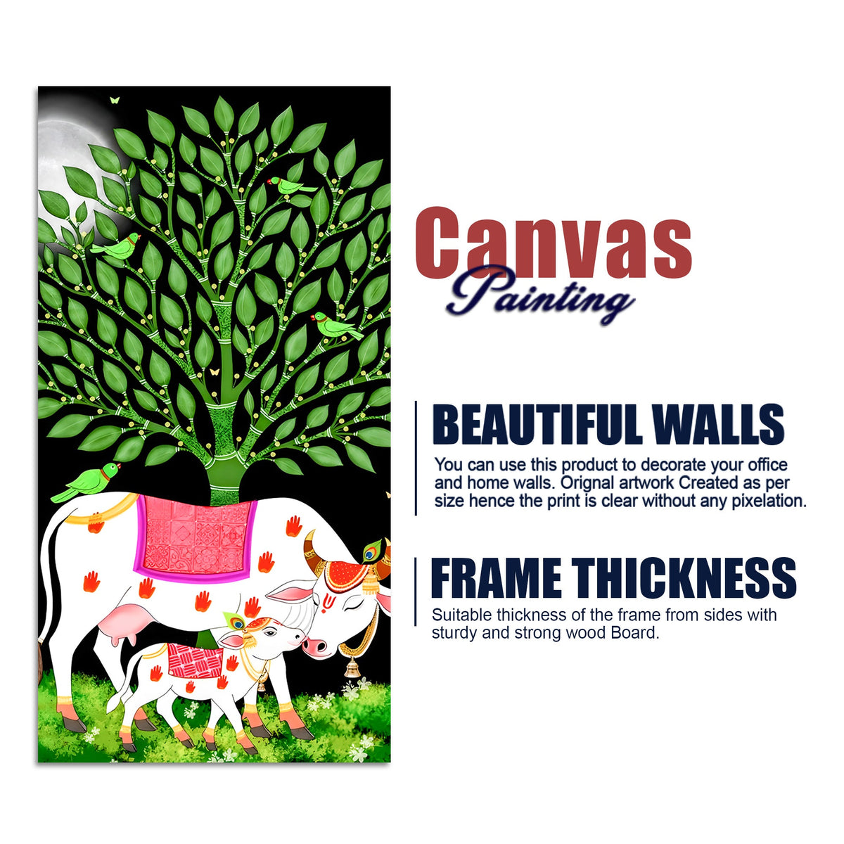 Indian Art Kamdhenu Cow Canvas Wall Painting | Spiritual Home Decor & Gift
