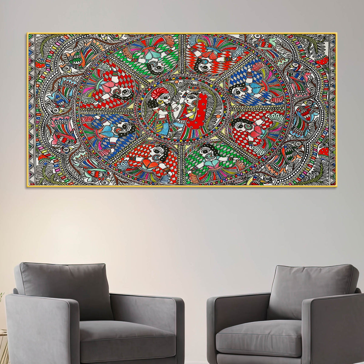 Indian Cultural Inspired Madhubani Canvas Wall Painting