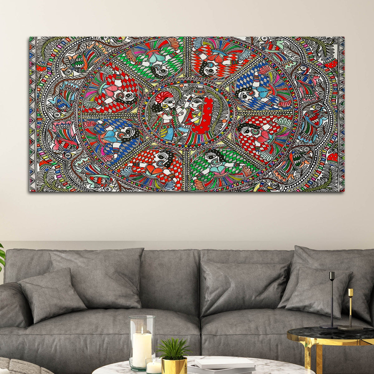 Indian Cultural Inspired Madhubani Canvas Wall Painting