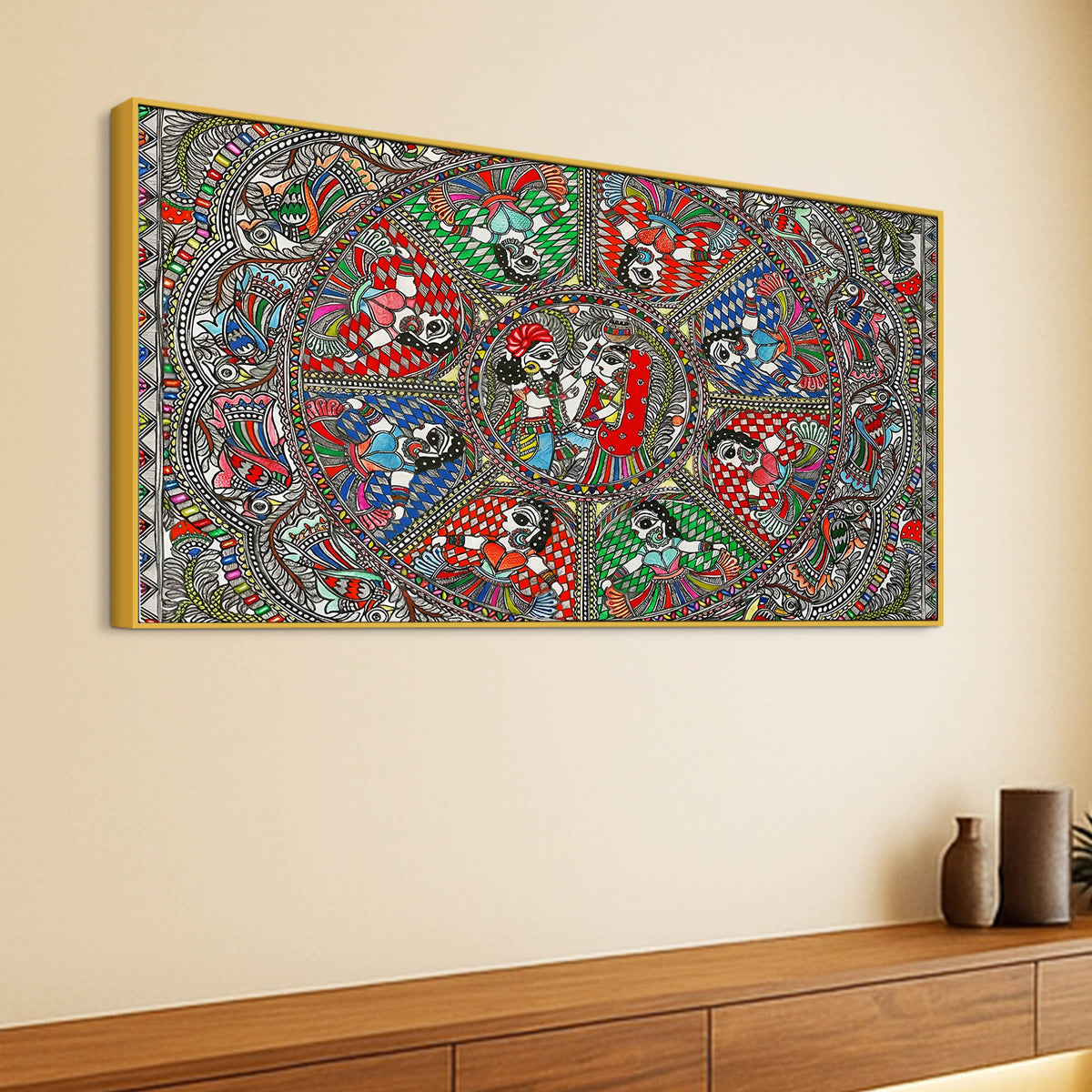 Indian Cultural Inspired Madhubani Canvas Wall Painting