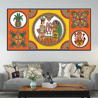 Indian Festive Folk Art Wedding Theme Canvas Wall Painting