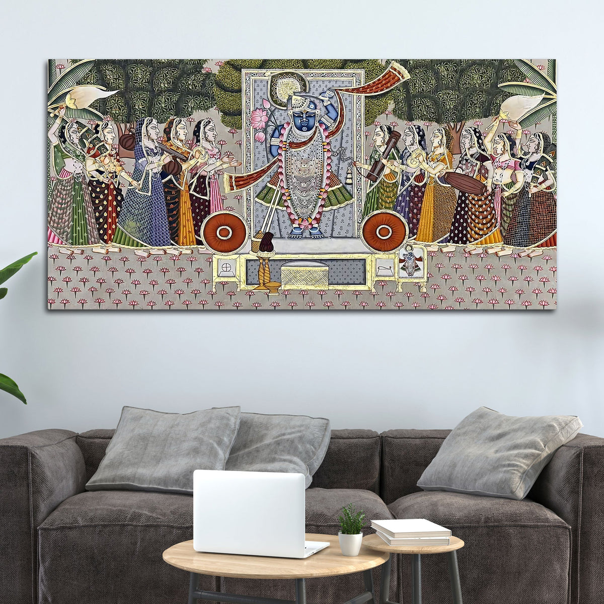 Indian Heritage Nathdwara Shreenathji Darbar Pichwai Canvas Wall Painting for Home & Temple